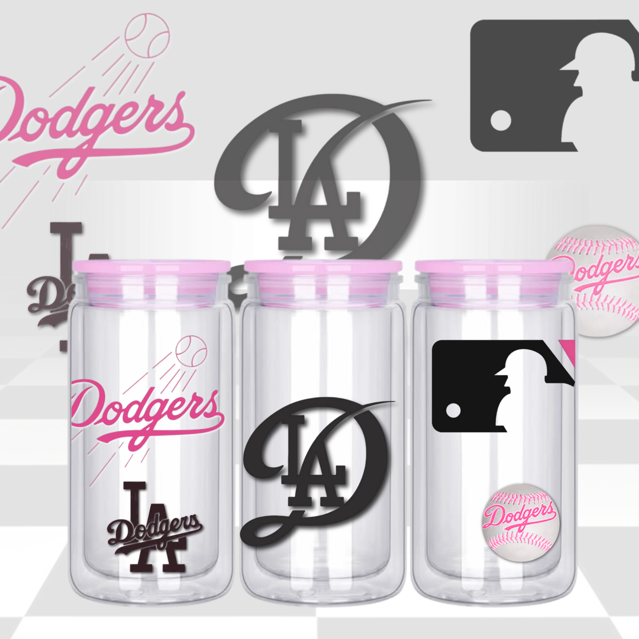Pink Dodgers Baseball 16oz Libby Cup Wrap PNG | Coquette Baseball Tumbler Design | Digital Download for UVDTF & Sublimation