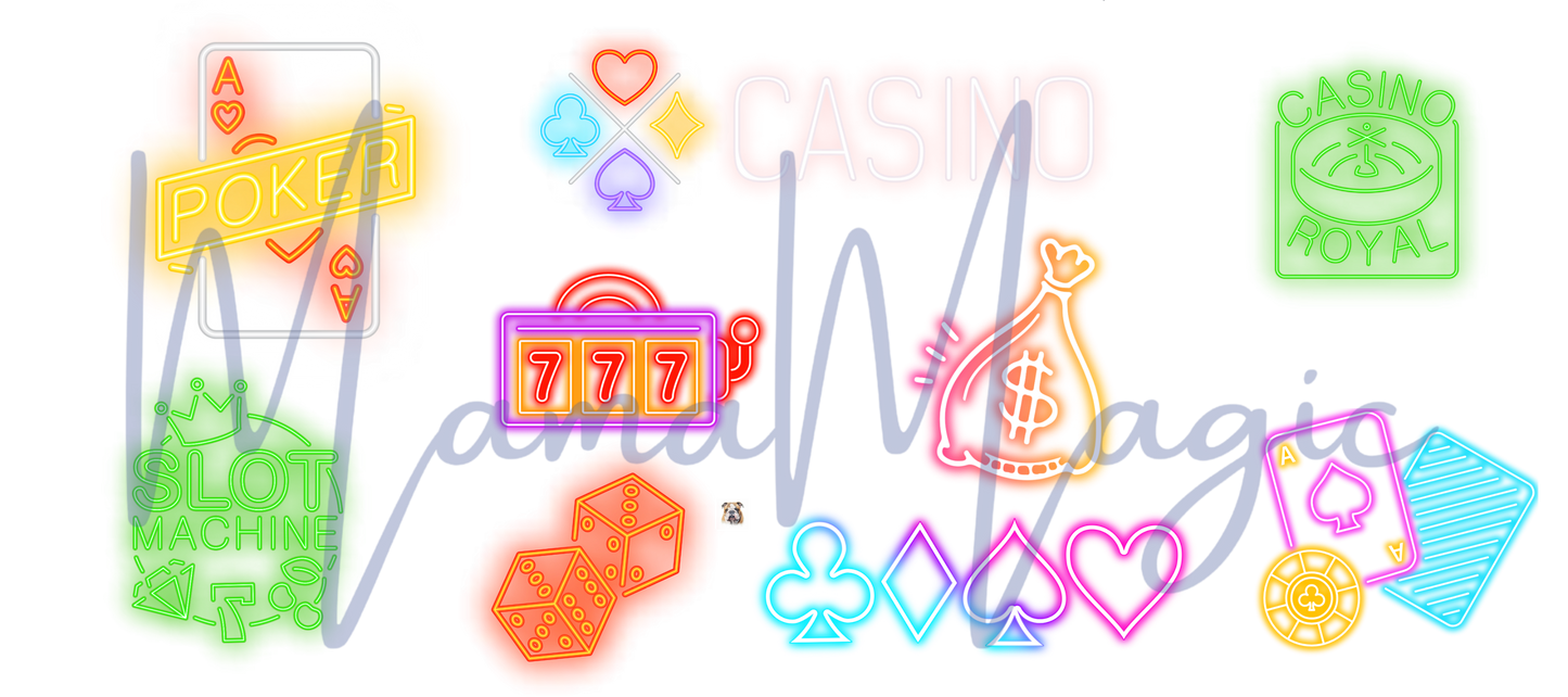 Neon Poker Signs Cup Wrap | Casino-Style Digital Design | 20oz Tumbler PNG