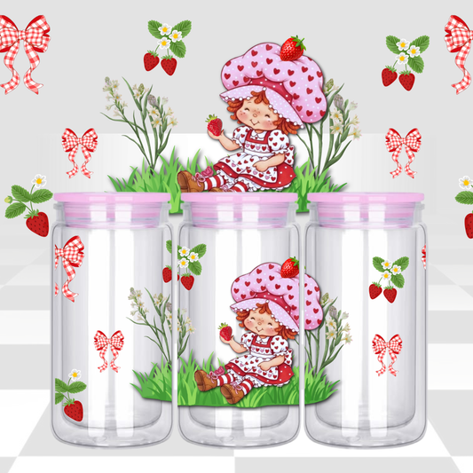 Strawberry Shortcake 16oz Libby Cup Wrap PNG | Cute Strawberry Girl Tumbler Design | Digital Download