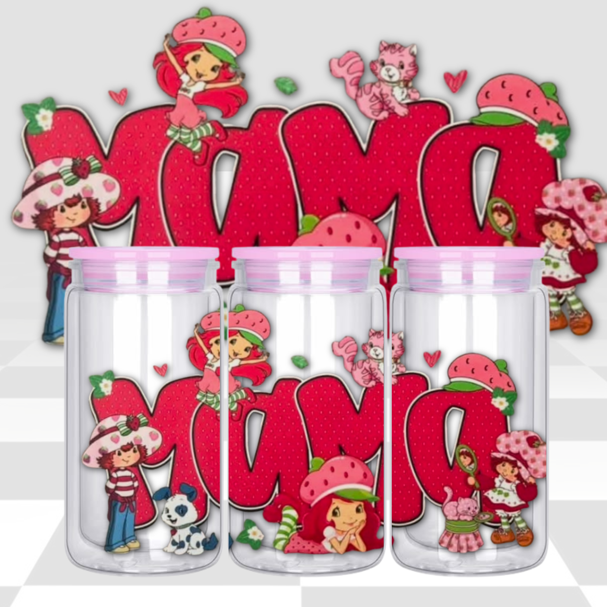 Strawberry Mama 16oz Libby Cup Wrap PNG | Cute Berry Mom Tumbler Design | Digital Download