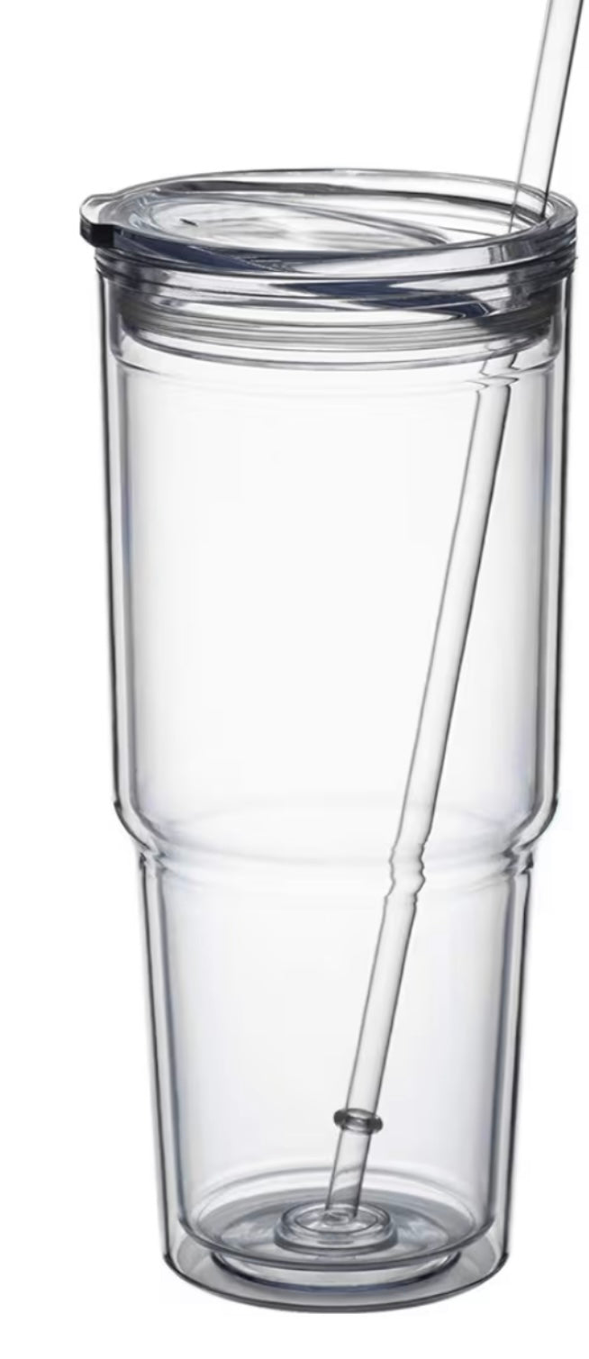 30oz Double walled Acrylic Snow Globe Tumbler w/ Handle