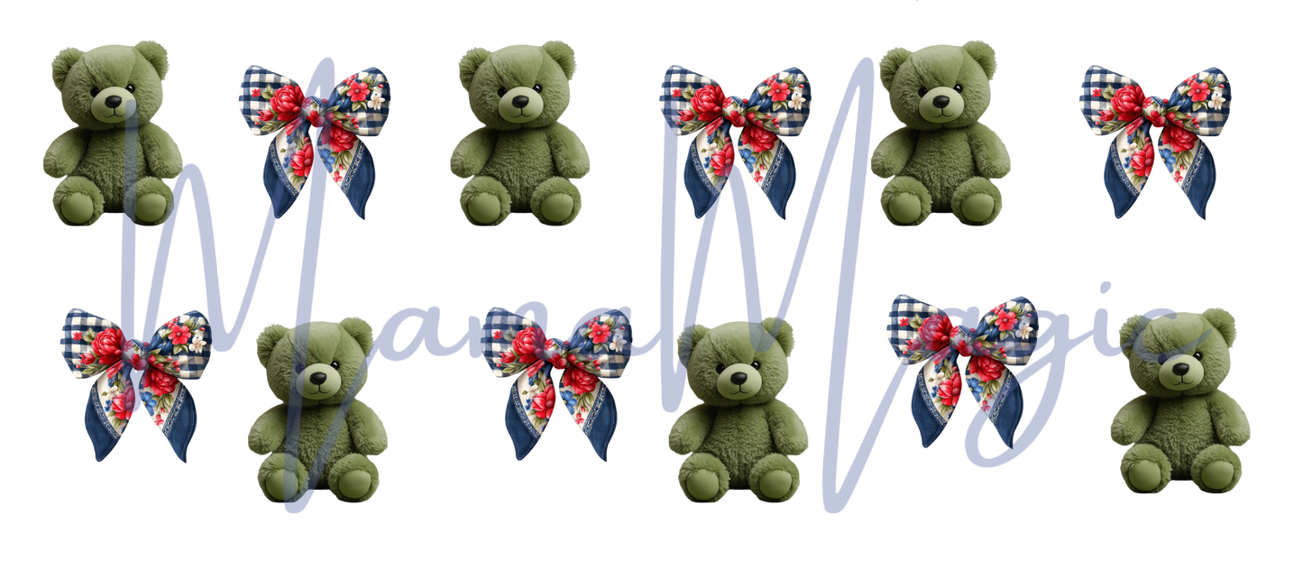 Green Bear blue Bows 16oz Libby Cup Wrap | Digital Download | PNG