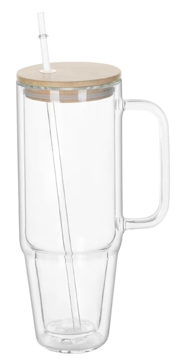 40 oz Glass Snow Globe Tumbler w/ Bamboo Lid