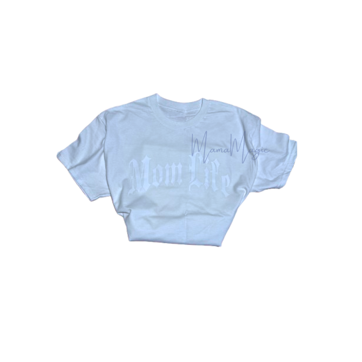 White on White “Mom Life” Old English T-Shirt