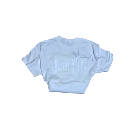 White on White “Mom Life” Old English T-Shirt