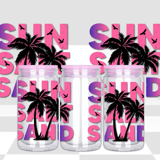 Sunset Palm Tree 16oz Libby Cup Wrap PNG | Tropical Summer Tumbler Design | Beachy Digital Download